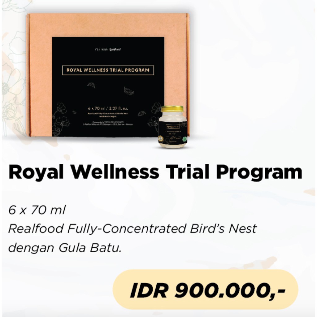 

Realfood Trial Program ROYAL WELLNESS (6 X 70 ml) SARANG BURUNG WALET ASLI