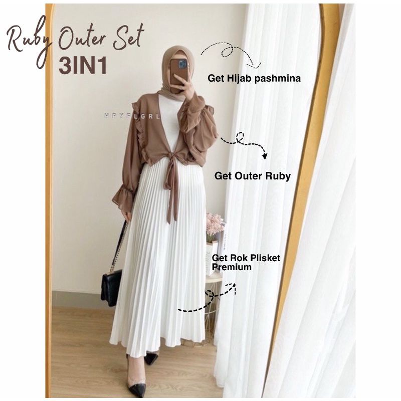 RUBY OUTER SET OUTFIT WANITA 3IN1/SETELAN OOTD MUSLIM // FREE GIFT