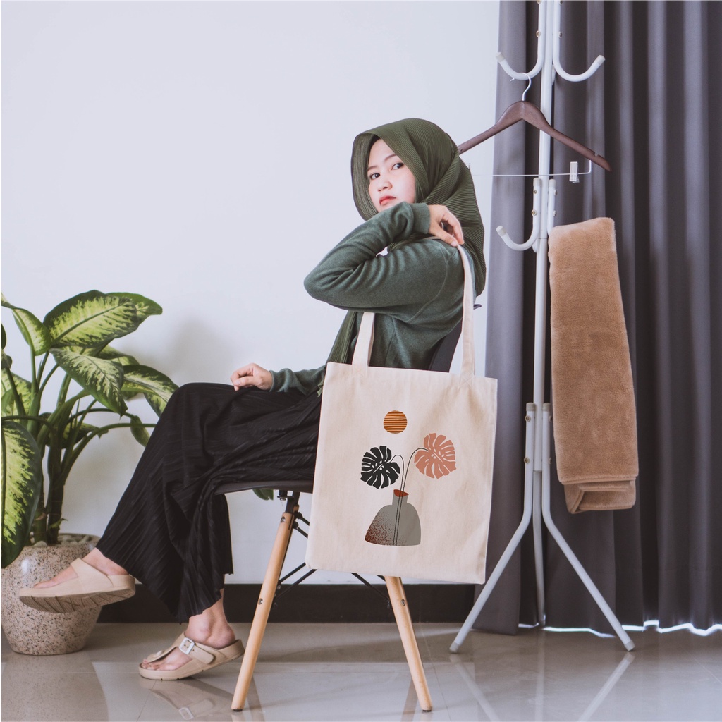 Sevine Tote Bag Kanvas Tas Fashion Totebag Wanita DTF Printing Nordic Aesthetic Series - KTF7