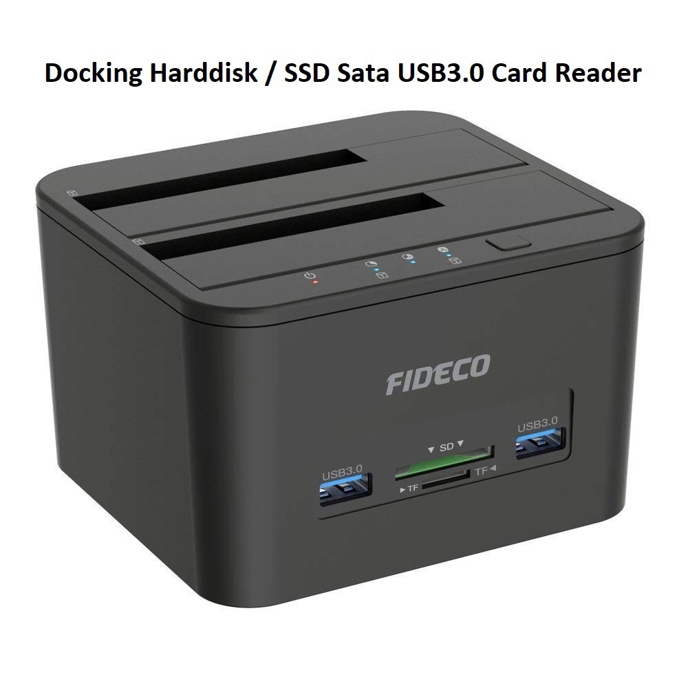 Harddisk SSD Docking 2 Bay Sata USB3.0 HUB Card Reader FIDECO YPZ04