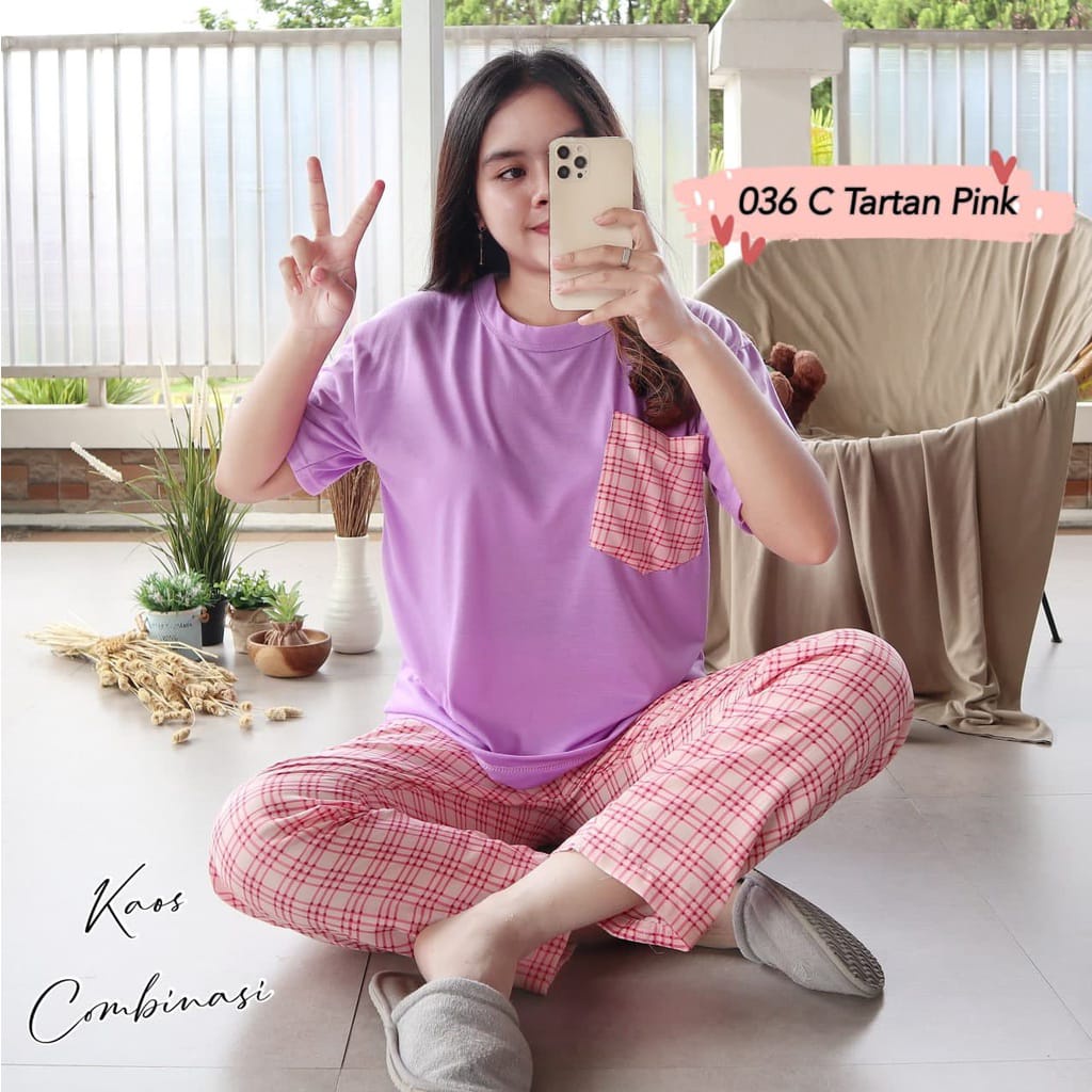 PIYAMA DEWASA PIYAMA WANITA CP LD 106 bunga stripe polkadot-oblong ungu pink tar