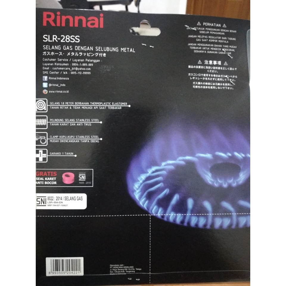 Rinnai Selang Kompor Gas SLR 28 SS / SLR28SS / SLR-28 SS