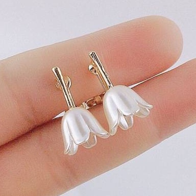 Anting Klip On Tanpa Tindik Bentuk Bunga Bahan Resin Untuk Wanita