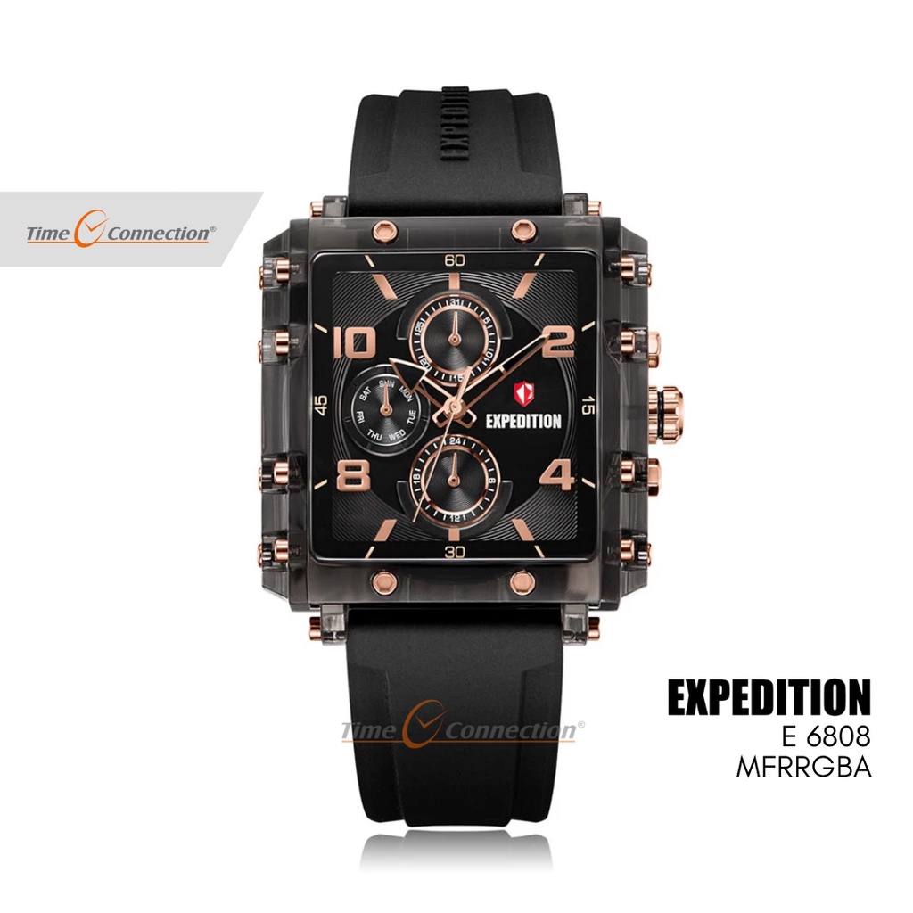 Expedition E 6808 MFRRGBA Hitam Original / Jam Tangan Wanita Pria Karet / Black Rosegold Gold Rubber