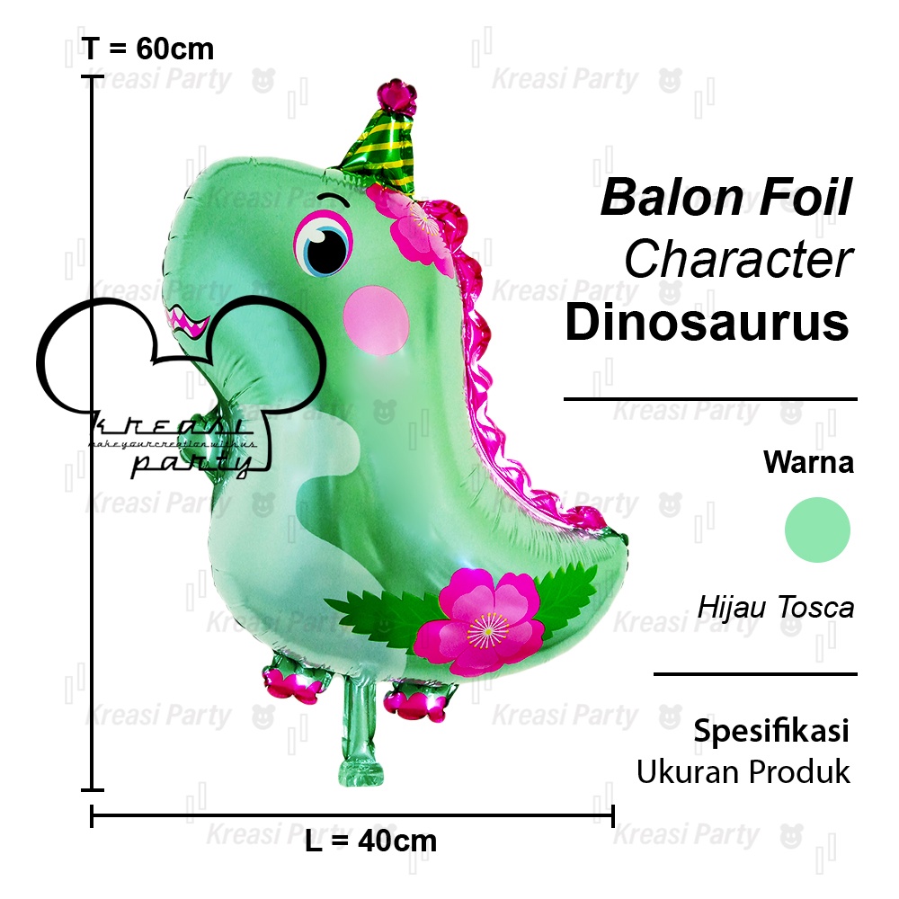 Balon Karakter Kartun Dinosaurus / Balon Dinosaurus Lucu / Balon Dino