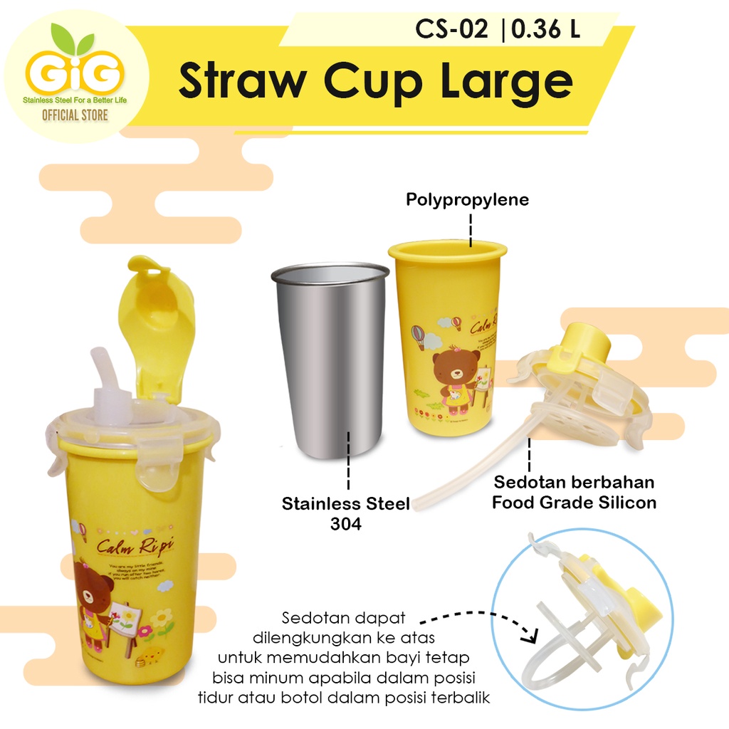 Botol Minum Anak GIG Baby Straw Cup Large CS-02/Termos Anak/Gelas Anak Kartun