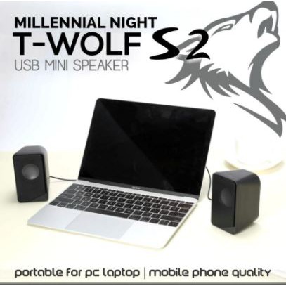 Speaker 2.0 gaming t-wolf wired audio 3.5mm usb stereo mini for pc laptop phone s2 - pengeras suara Twolf s-2