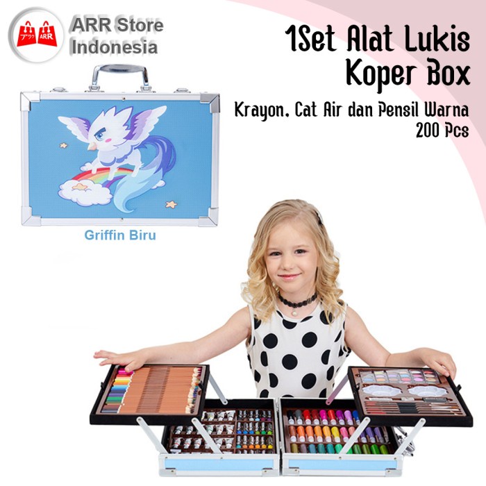 Set Alat Mewarnai Anak Crayon Art Set Koper 200 pcs Griffin Blue