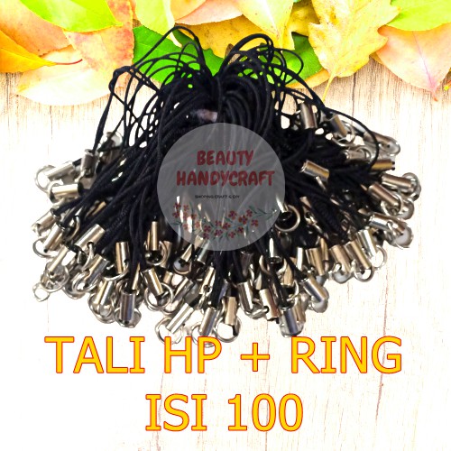 Tali HP HITAM + RING /100pcs gantungan aksesoris Hp