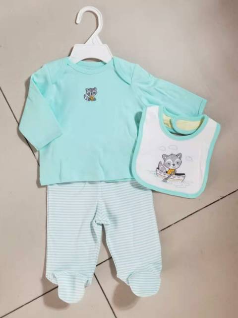 Baju bayi 3in1/ baju bayi plus slabber import/little me baby/ baju bayi lucu