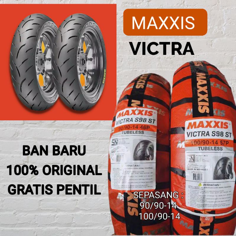 PAKET BAN TUBLES MATIC MAXXIS VICTRA 90/90-14 + 100/90-14 GRATIS PENTIL, BAN BARU 100% ORIGINAL