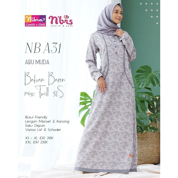 NIBRAS GAMIS NB A31 WARNA ABU MUDA / GAMIS MUSLIMAHA DEWASA / GAMIS  TERBARU / GAMIS BUSUI