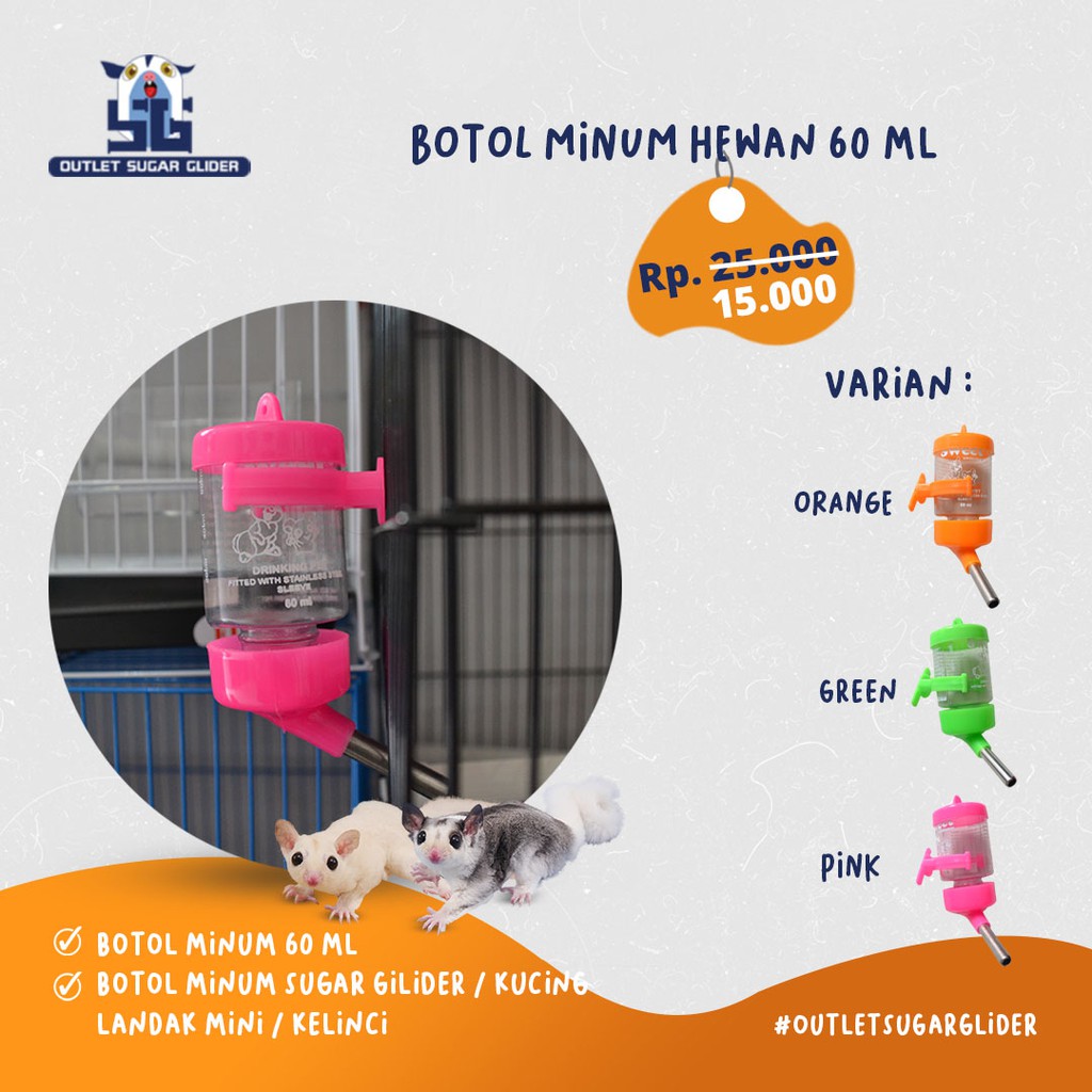 BOTOL MINUM 60ML SUGAR GLIDER / LANDAK MINI / GERBIL / HAMSTER