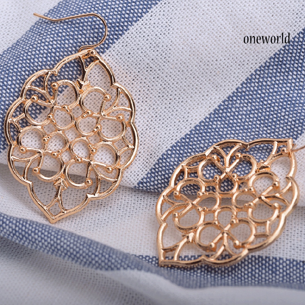 OW@ Women Fashion Hollow Geometric Filigree Dangle Drop Hook Earrings Jewelry Gift