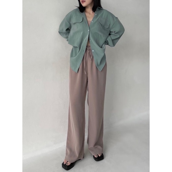 SIVALI KIYO PANTS | Celana Kulot Highwaist Wanita Pinggang Full Karet - Loose Pants Anti Kusut - Celana Bahan Kantor