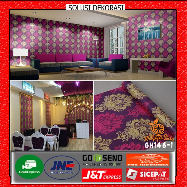 solusi dekorasi | wallstiker dinding 45 cm x 10 m | motif batik ungu | anti air wallpaper stiker