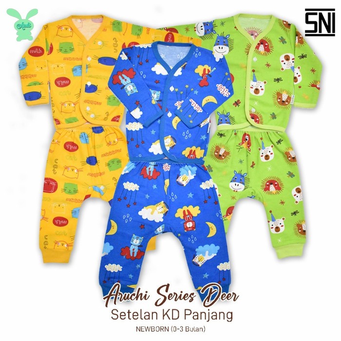 ARUCHI Stelan Panjang Kancing Depan Motif NB S M L 3 Stel