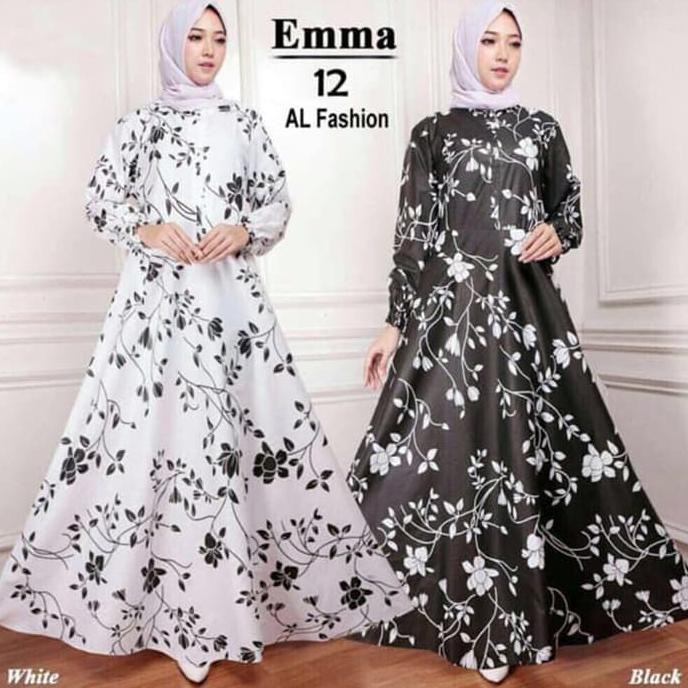 Maxi Emma Sakura Baju Muslim Wanita Gamis Model Kekinian Terbaru - Hitam