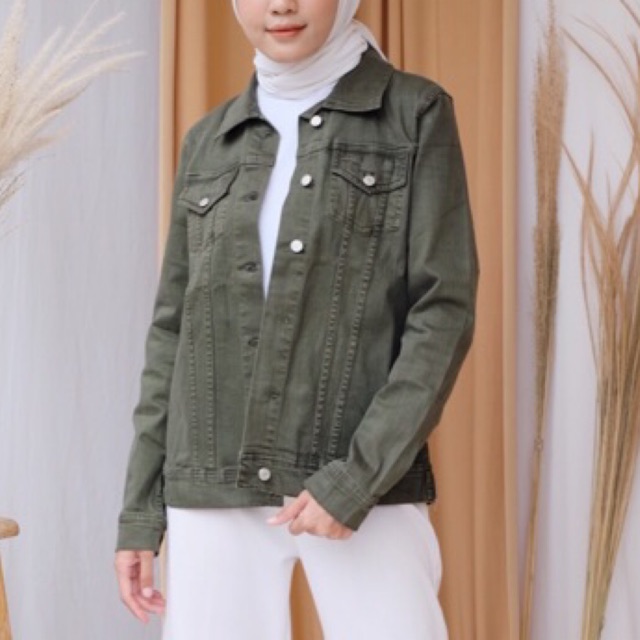 H&M crop jaket army J45 Kemeja wanita/ Kemeja Kantor / Kemeja Kerja /Basic shirt/ Kemaja kuliah