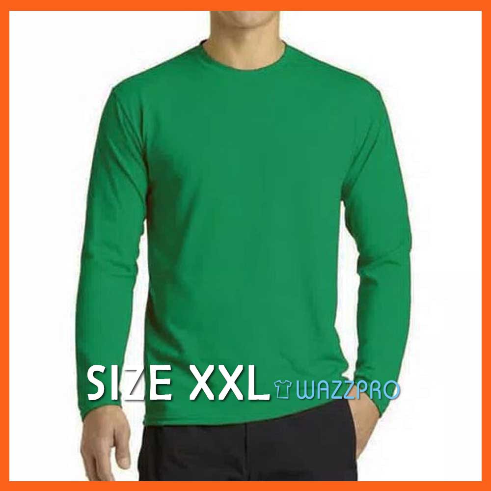 XXL Kaos Polos Distro Pria Wanita Cotton Combed 30s Lengan Panjang Hijau Fuji / Baju Polos Cowok XXL