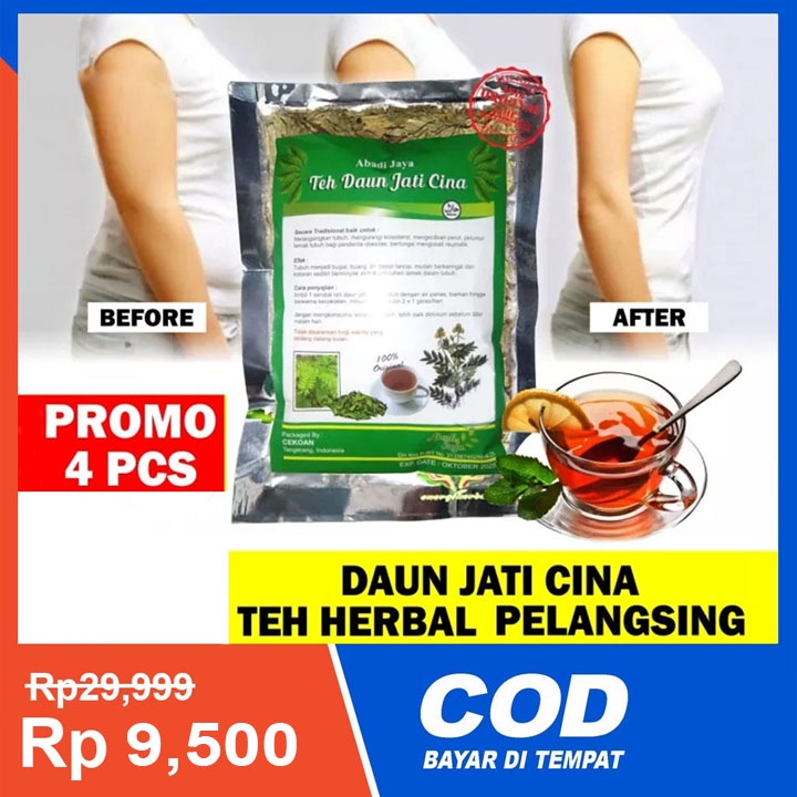 PROMO 4 PCS Teh Pelangsing Perut - Teh Jati Cina Pelangsing Ori - Teh Peluntur Lemak Daun Jati Cina 100% Original - Teh Diet / Teh Ijo Pelangsing Herbal Badan dan Perut - Tea Diet