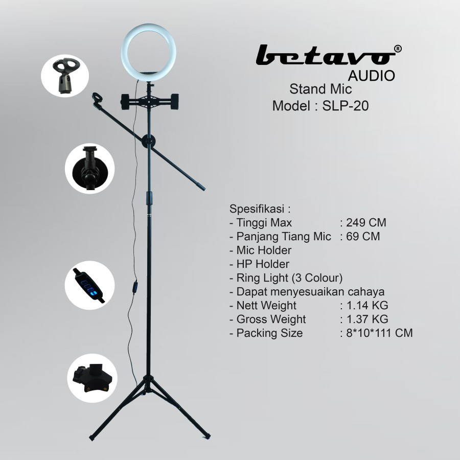 Stand Mic Betavo SLP-20 Stand HP With Ring Light