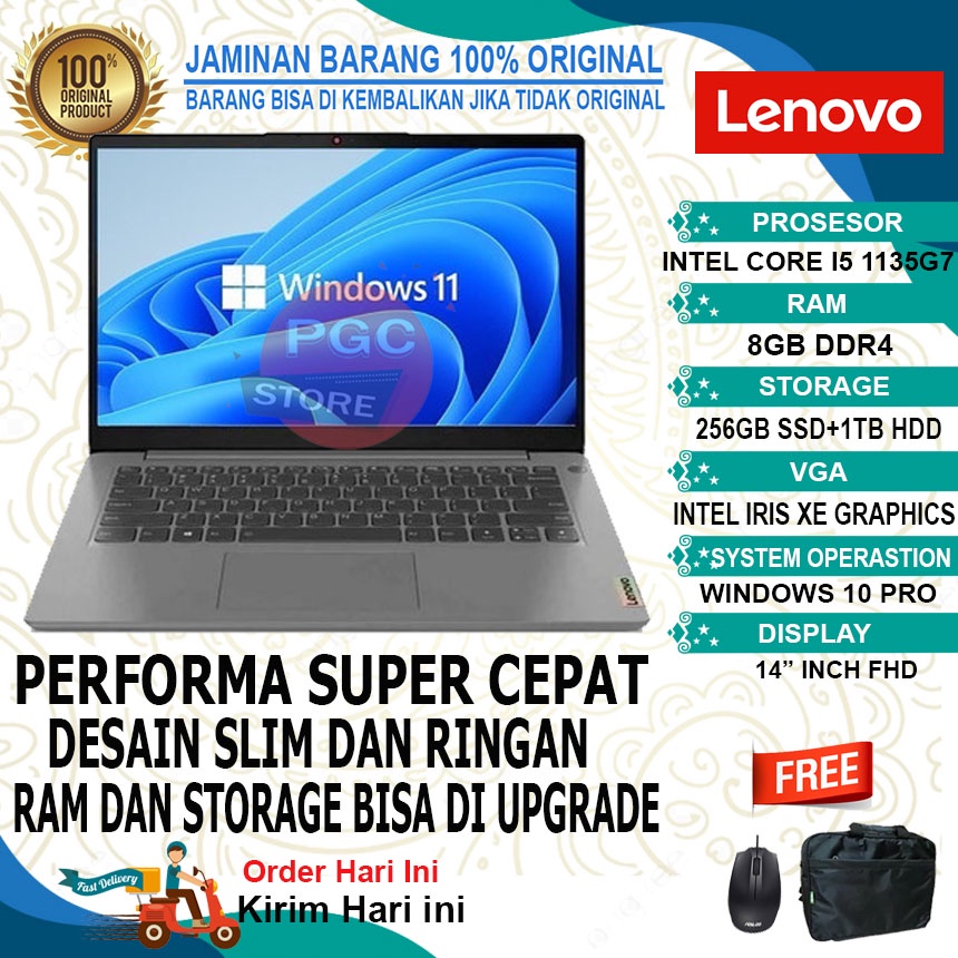 laptop slim lenovo ideapad slim 3i 14 intel core i5 1135g7 ram 8gb 256gb ssd 1tb hdd fhd ips windows