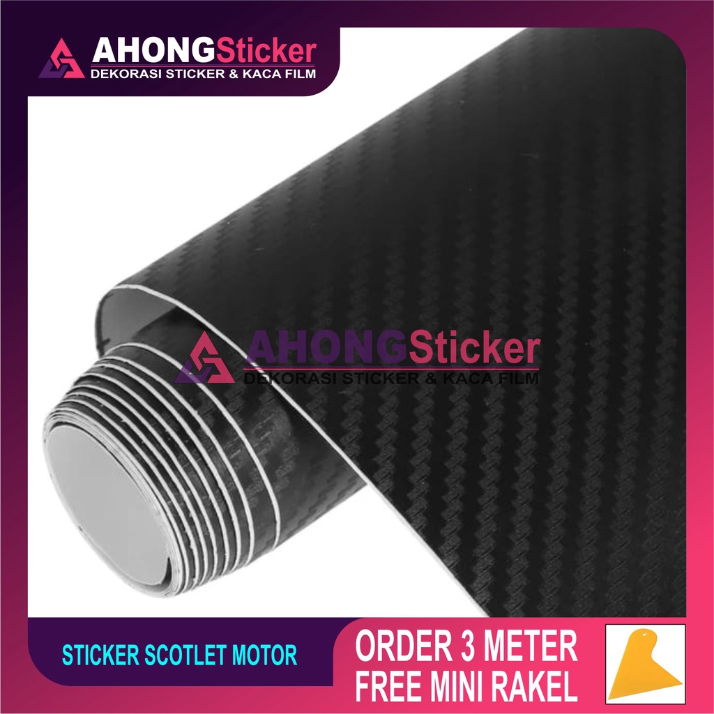 Sticker skotlet carbon 3D hitam doff