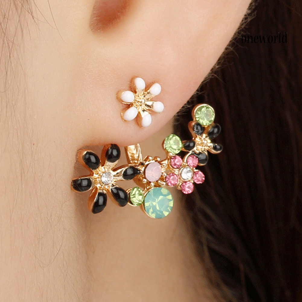 OW@ Multicolor Elegant Women Rhinestone Inlaid Flower Earrings Party Banquet Jewelry