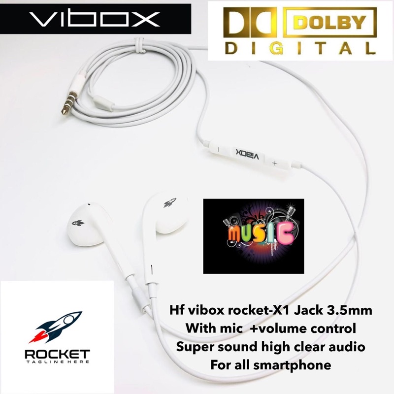 Handsfree Vibox Rocket-X1 Jack 3.5MM With Mic + Volume Control Super sound HighClear Audio Support For All Smartphone