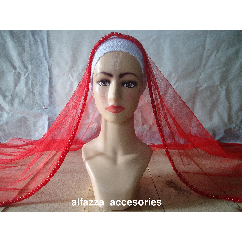 [Model pashmina merah]  SLAYER VEIL MUTIARA PENGANTIN / KERUDUNG PENGANTIN MUTIARA