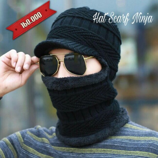 IMPORT Topi Syal bulu Ninja Winter Musim Dingin Rajut Wool Infinity