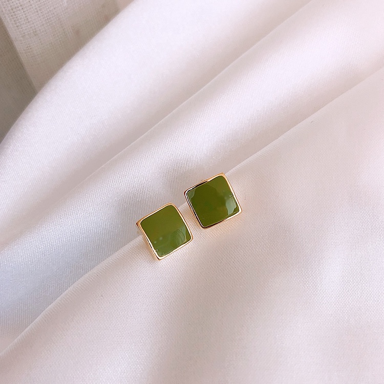 Anting Tusuk Sterling Silver 925 Bentuk Persegi Kecil Warna Hijau Gaya Korea Untuk Wanita