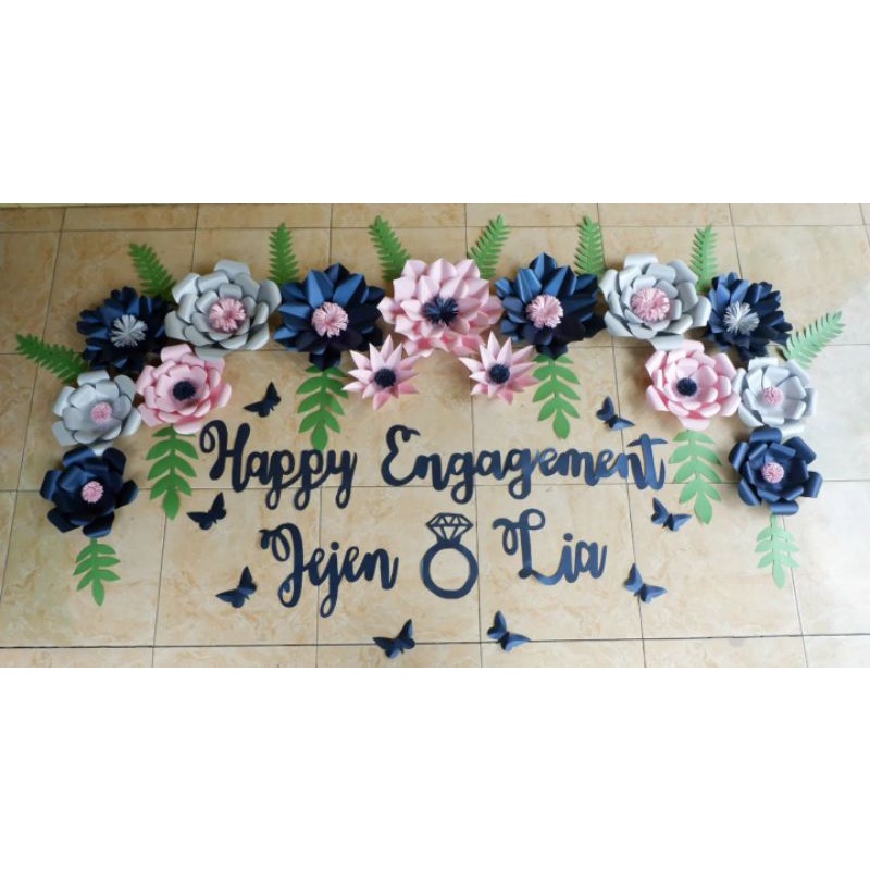 ready paper flower dekorasi tunangan bunga kertas backdrop lamaran dekorasi tunangan engagement wedd