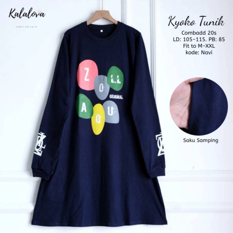 Tunik Bahan Kaos Kombed Jumbo Terbaru. Tunik Kaos Kekinian Ld 115 original Kalalova. Tunik murah bah