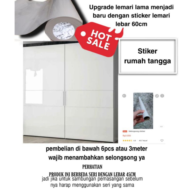 stiker lemari LEBAR 60CM  meja kitchenset Motif putih polos glossy dan doff