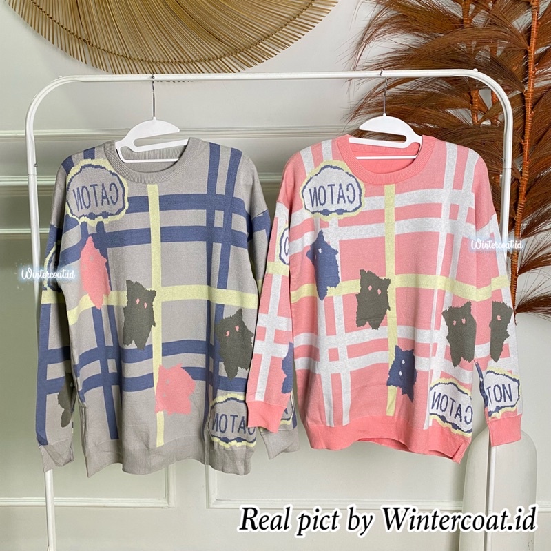 Sweater oversized couple rajut import korea cat kawaii harajuku style atasan oversize big size