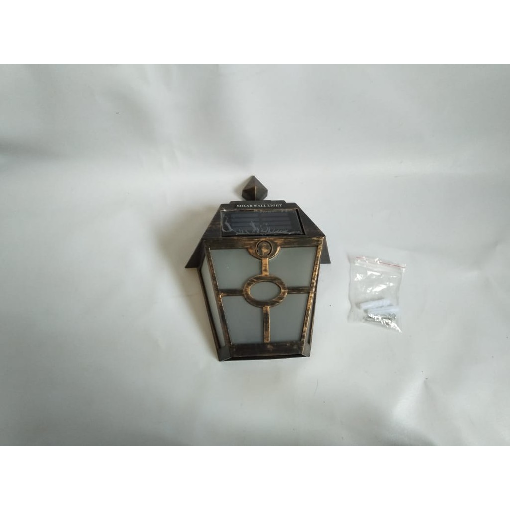 Lampu taman solar 2 LED tenaga surya dinding tempel hias klasik kuning