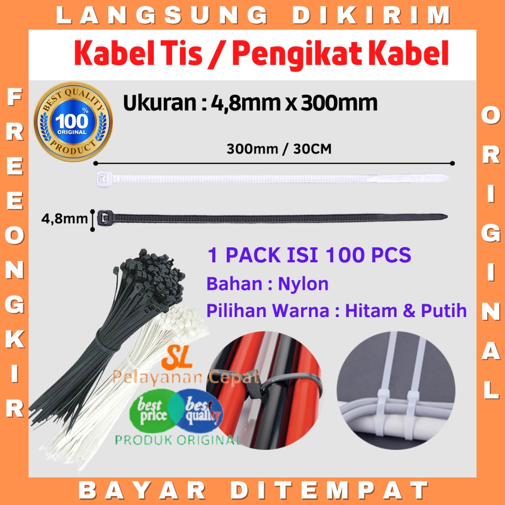 Cable Ties Pengikat Kabel Tis Murah Kabel Ties Putih Hitam 4,8mmx300mm