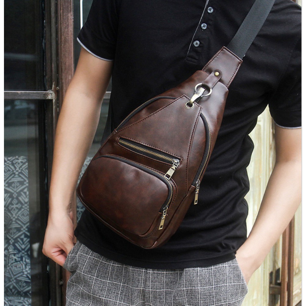 Tas Pria IMPOR Retro Kulit #205 High QuFashion  Cowo Slempang Selempang Cowo Gadget Bag