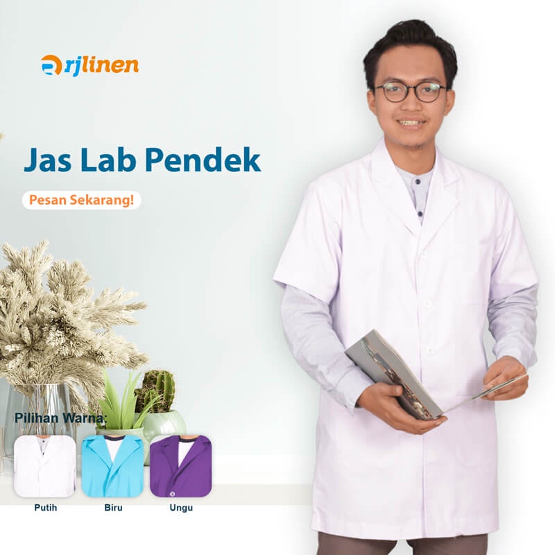 RJLINEN Jas Laboratorium Seragam Lab Baju Praktek Klinik Pria Wanita Lengan Pendek dan Panjang