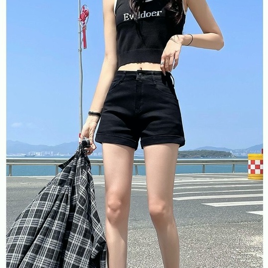 Celana pendek stretch wanita celana pendek hitam wanita hotpants high waist hot pants jeans korean