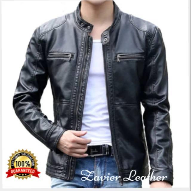 Jaket kulit sintetis pria jaket motor