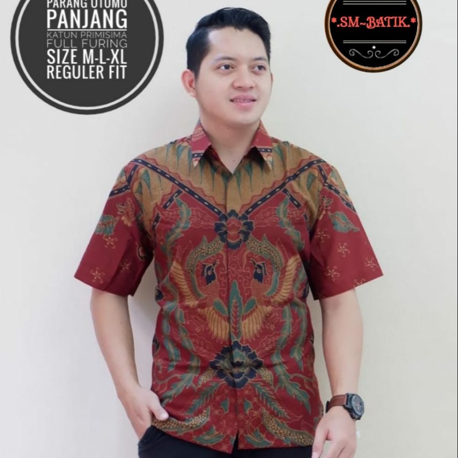 Kemeja Batik Lengan Pendek Warba Marun Batik Warna Marun UTOMO MARUN PENDEK Kemeja Batik Warna Marun