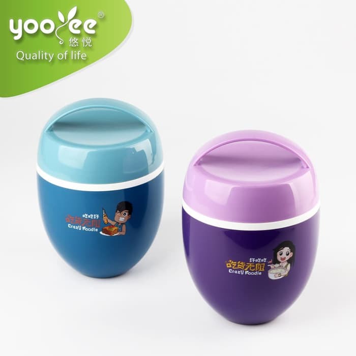 Grosir Kotak Makan Rantang Thermos Nasi Cup 2 layer yy 604 Free Sendok  Blue Purple