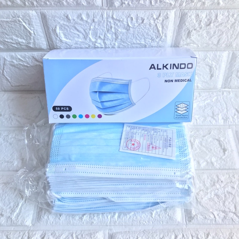 MASKER EARLOOP BIRU ALKINDO ISI 50PCS NO PACK/BOX TERMURAH