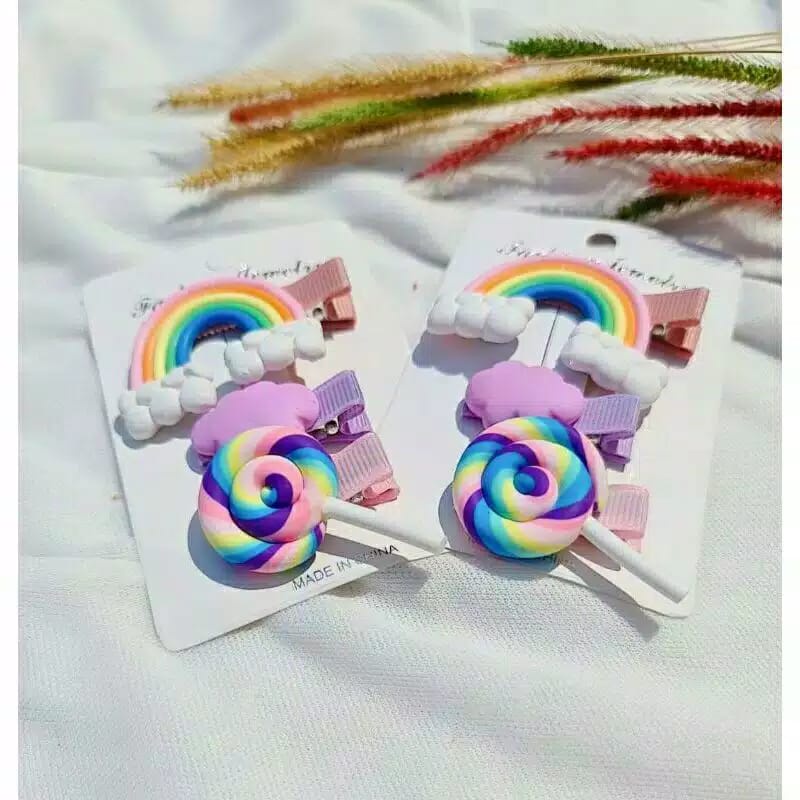 ~ PIYOSHI08 ~ Jepit Rambut Anak Model Pelangi Motif Rainbow 1 set AF02