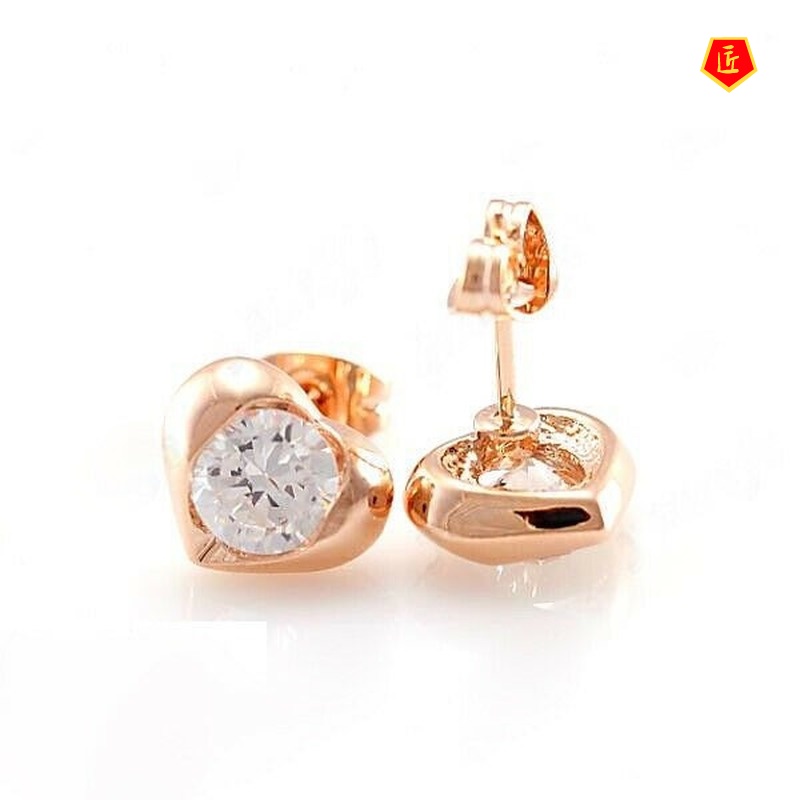 [Ready Stock]New Classic Heart-Shaped Ear Studs 18K Rose Gold