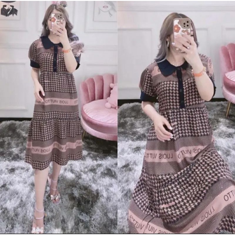 Daster viral kekinian rayon premium daster cibi jumbo busui cantik panjang warna biru kuning coklat dress wanita