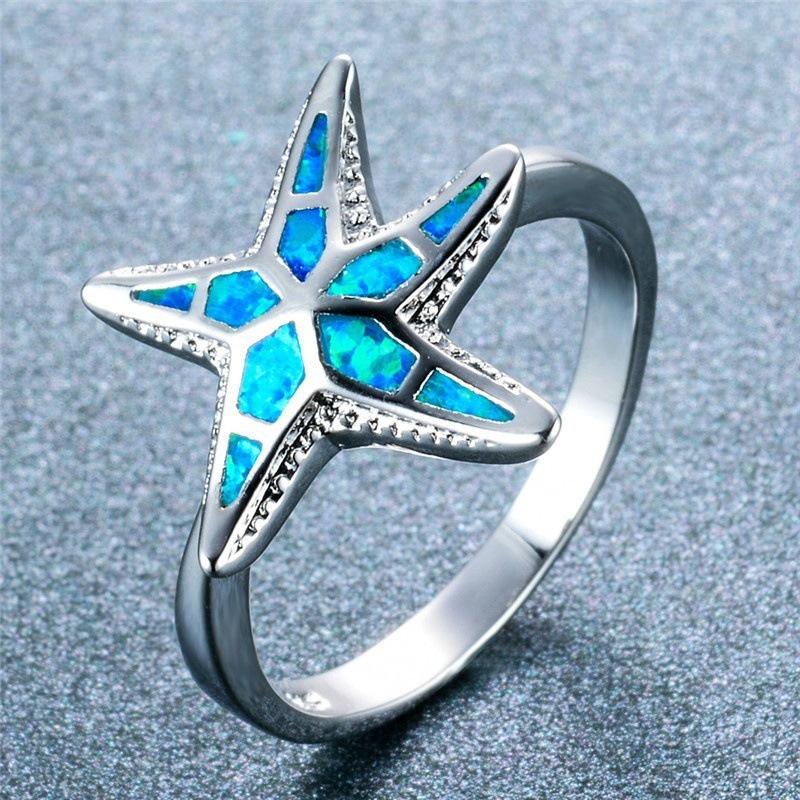 Opal jewelry simple blue five-pointed starfish ring for ladies